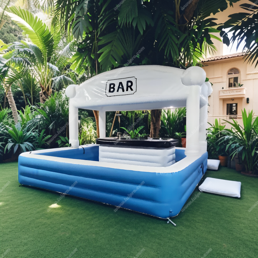 Inflated Pool Bar Inflatable Pool Bar with Umbrella, Floating Lounge with Seating for ...