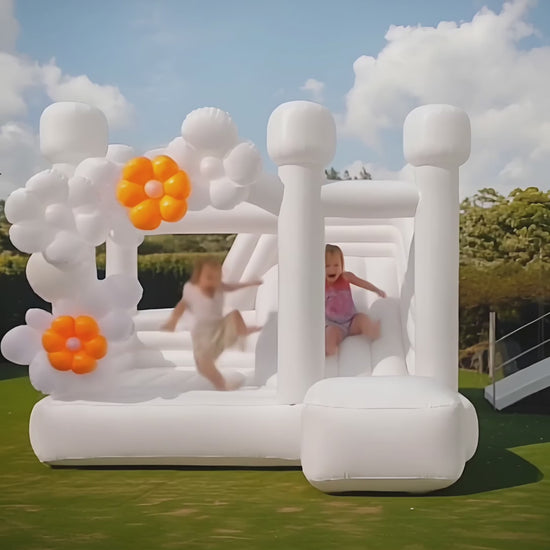 White Inflatable Bounce Castle with Slide Double Fun for Wedding and Party | Bounce and Slide for All Ages10