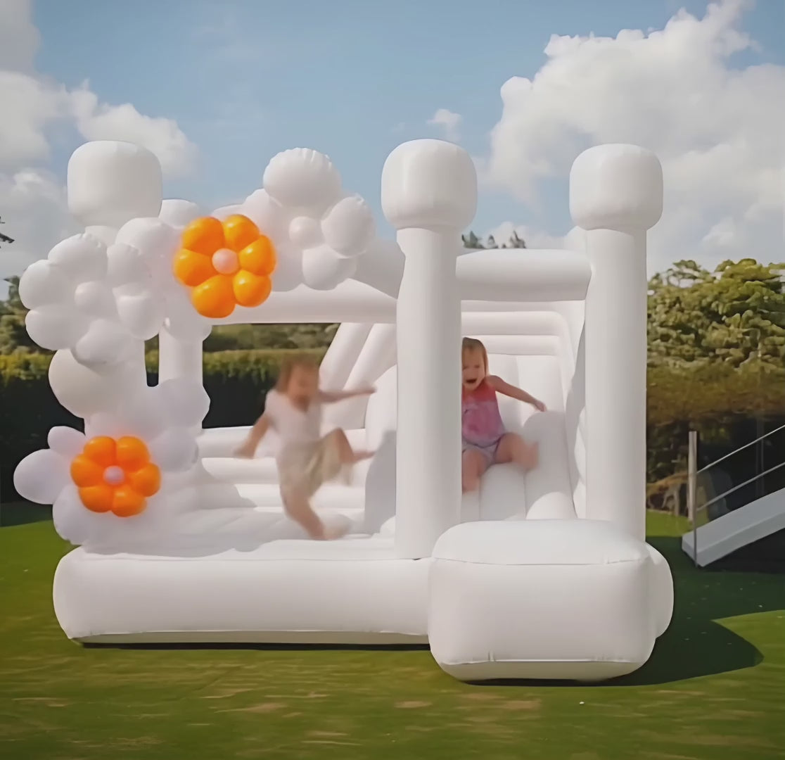 White Inflatable Bounce Castle with Slide Double Fun for Wedding and Party | Bounce and Slide for All Ages10