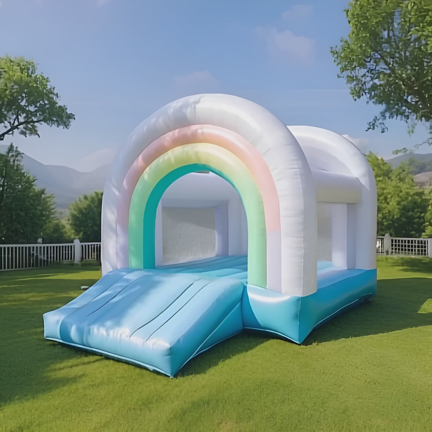Rainbow Slide Inflatable Bounce House  Fun Play Area with Slide for Kids | Perfect for Outdoor Parties10