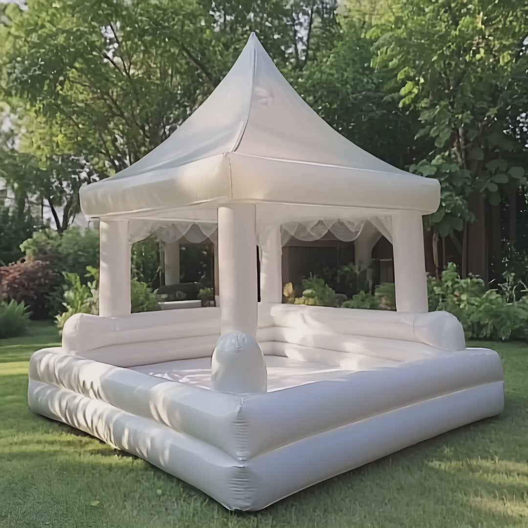 White Dream Bounce House White Canopy Bounce House with Barriers-Safe and Elegant Play10
