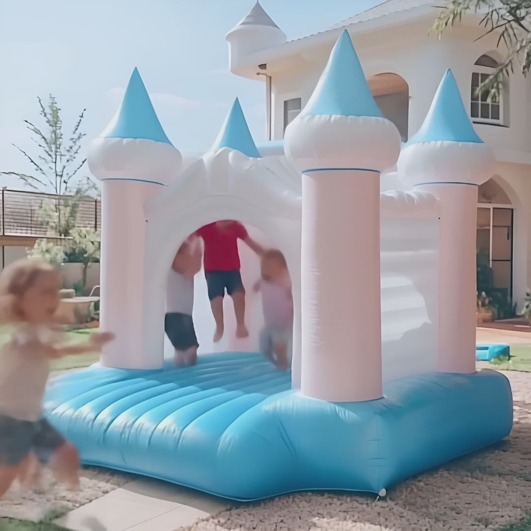 Blue and White Ocean-Inspired Inflatable Bounce House – Perfect for Weddings, Parties, and Family Fun10