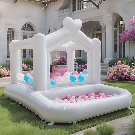 White Heart Shaped Ball Pit Bounce House – Perfect for Birthday Parties & Family10