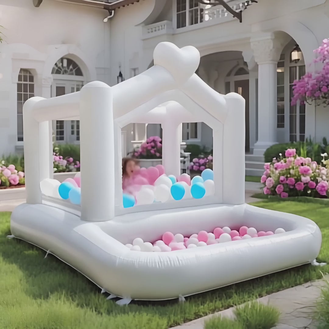 White Heart Shaped Ball Pit Bounce House – Perfect for Birthday Parties & Family10