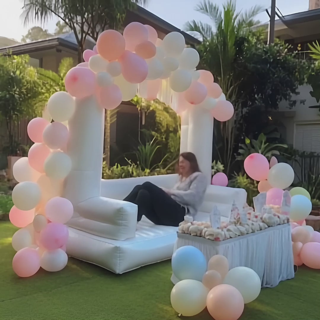 White Multifunctional Inflatable Bounce House – Bounce, Sofa & Photo Backdrop for Weddings & Events10