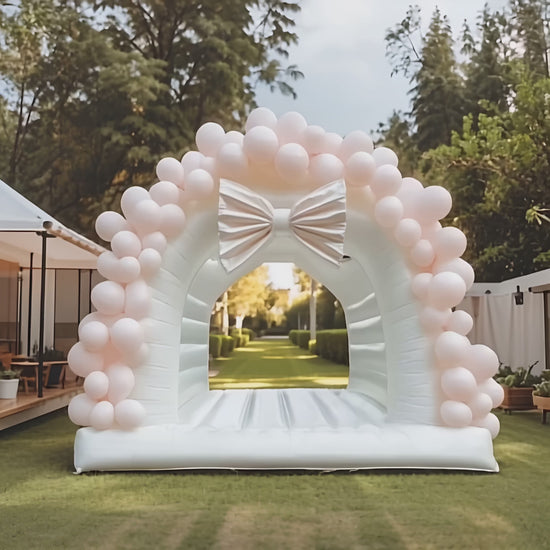 Wedding Bounce House - White Arch Princess Bounce House with Bow – Elegant Play Area for Weddings and Parties10