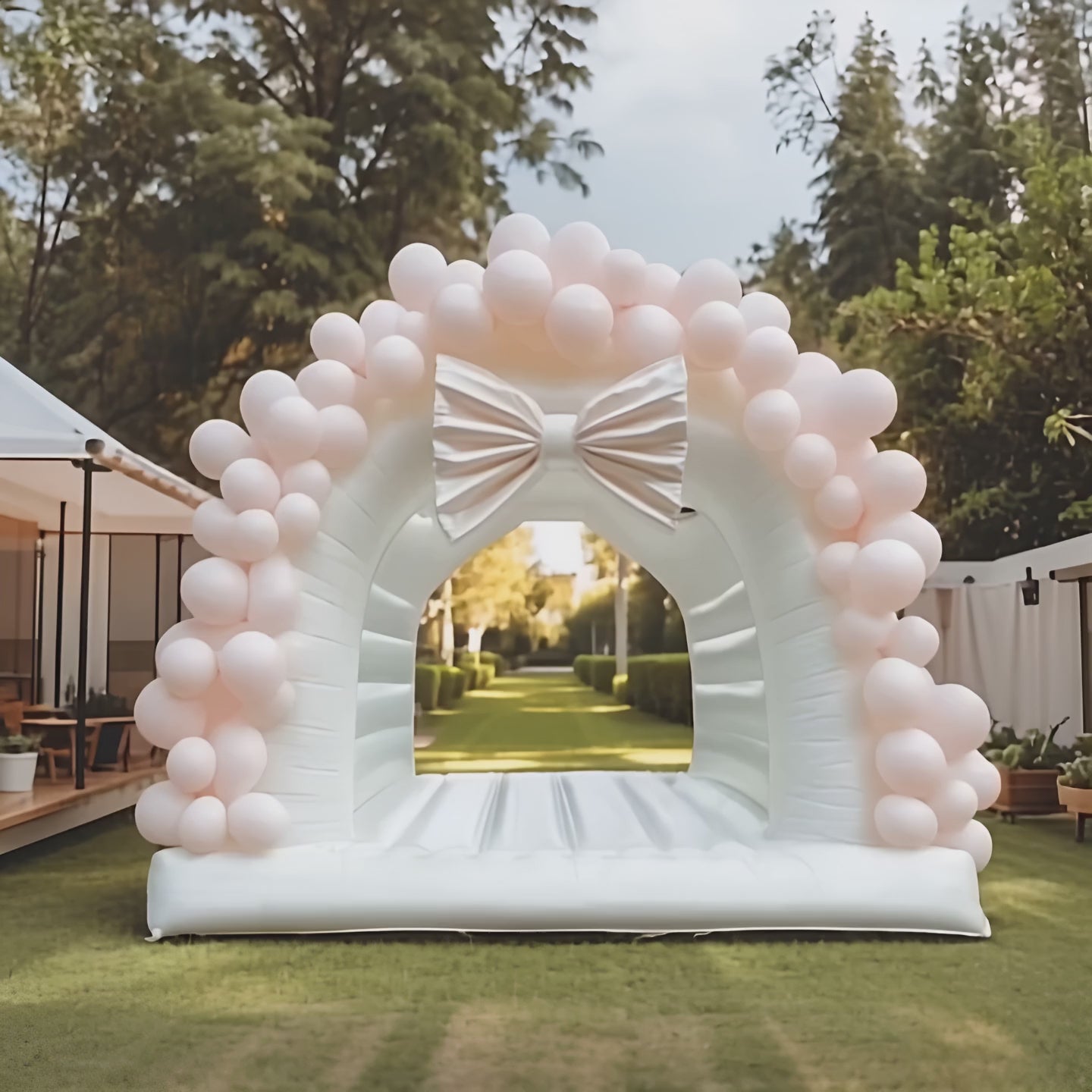 Wedding Bounce House - White Arch Princess Bounce House with Bow – Elegant Play Area for Weddings and Parties10